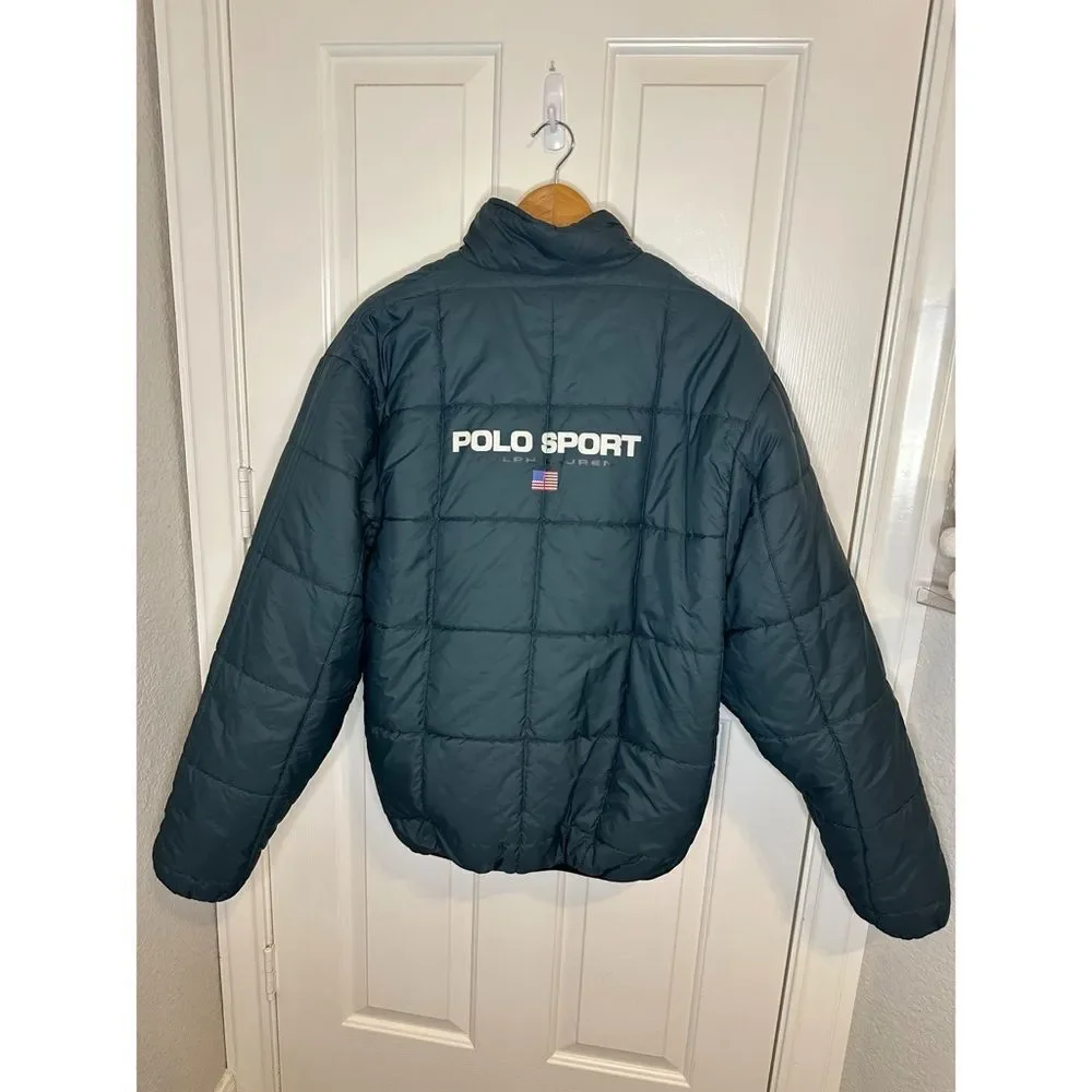 RARE VTG Polo Sport Ralph Lauren Reversible Puffer Quarter Zip Jacket Sz L Retro